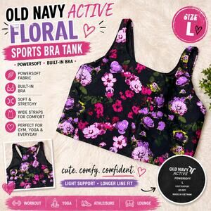 Old Navy Active Powersoft Floral Sports Bra Tank L Built In Bra